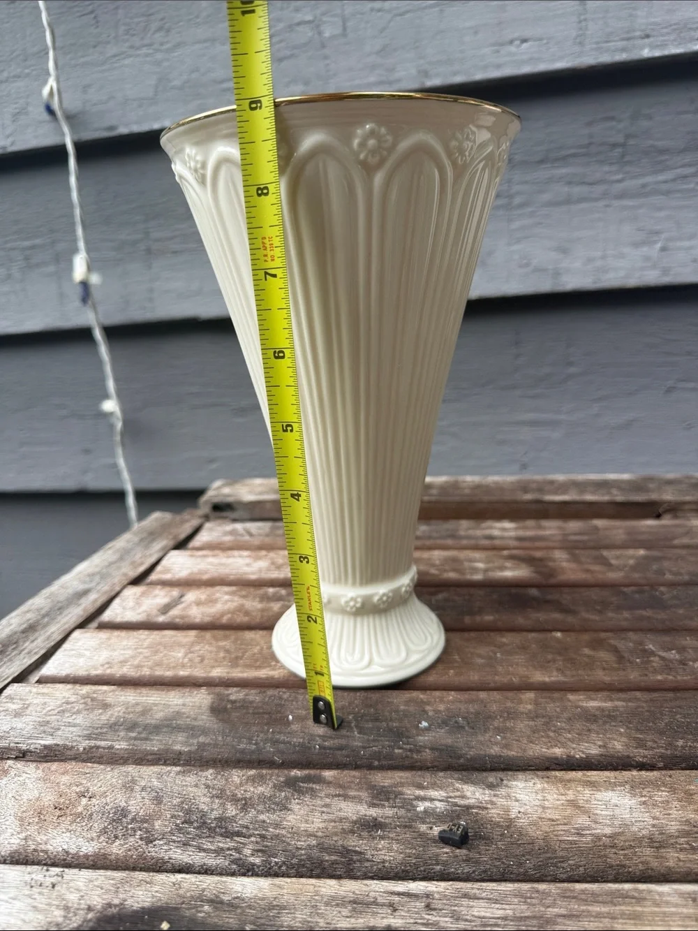 Classic Lenox Classique Ivory Fluted Ceramic Vase with Gold Accent